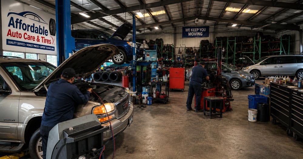 Affordable Auto Care & Tires Sugar Land TX auto repair shop with mechanics servicing vehicles